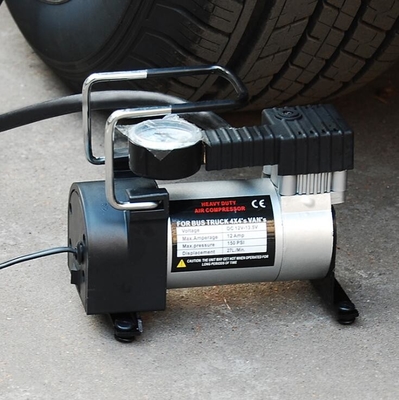 کمپرسور هوای قابل حمل 12v فلزی برای سیلندر تک رنگ نقره ای سیاه رنگ